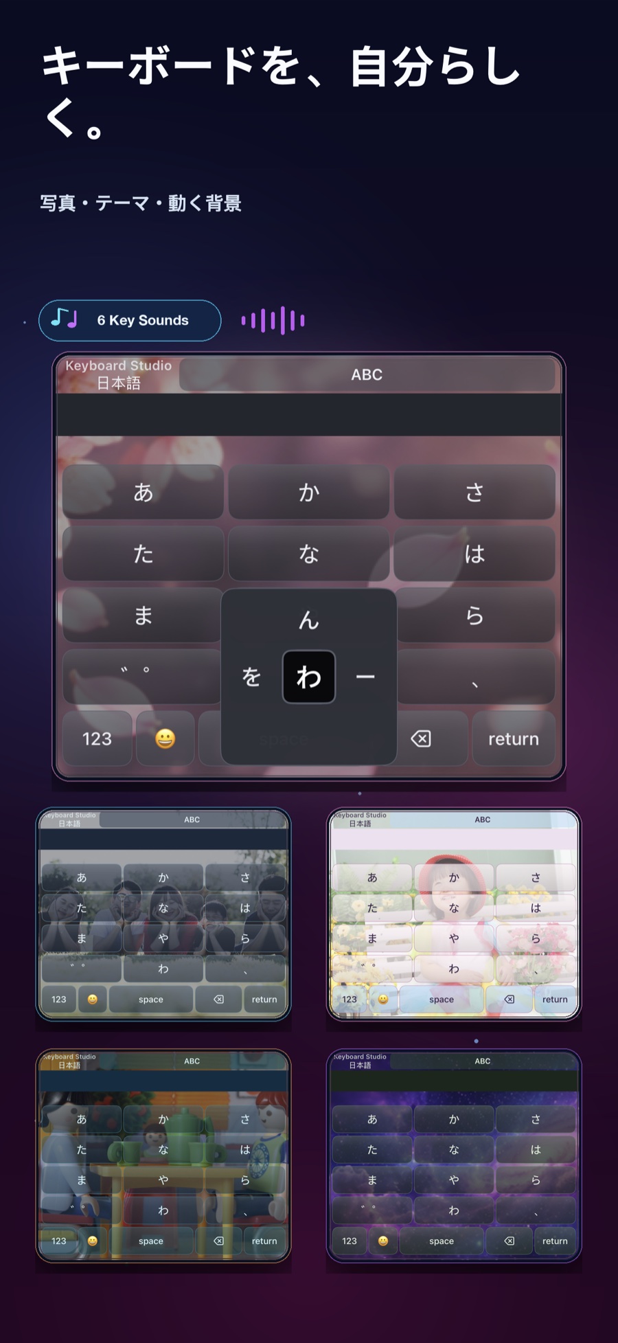 Keyboard Studio Japanese Kana Flick keyboard in several custom themes