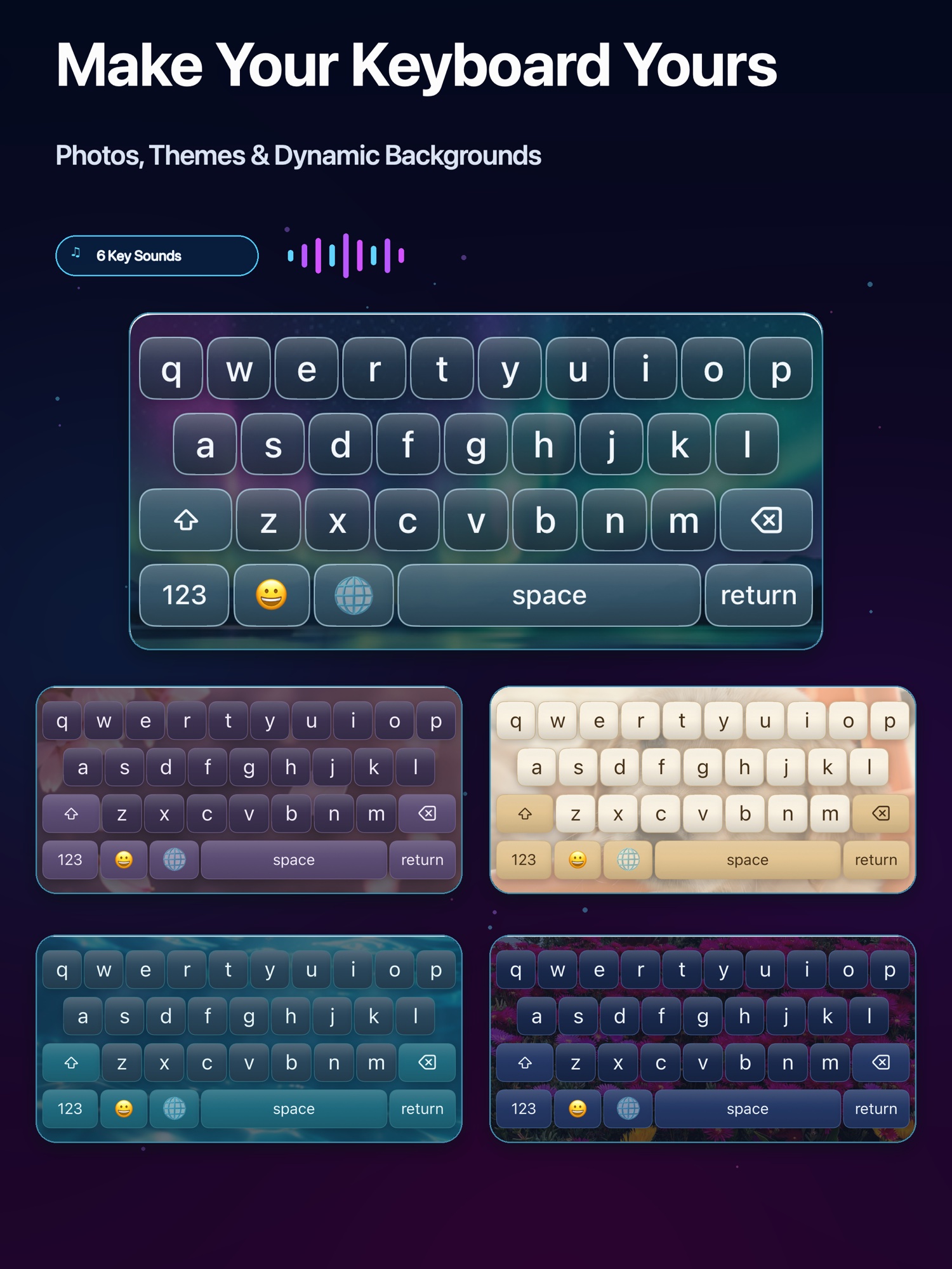Keyboard Studio custom keyboards with photo, glass, and colorful themes